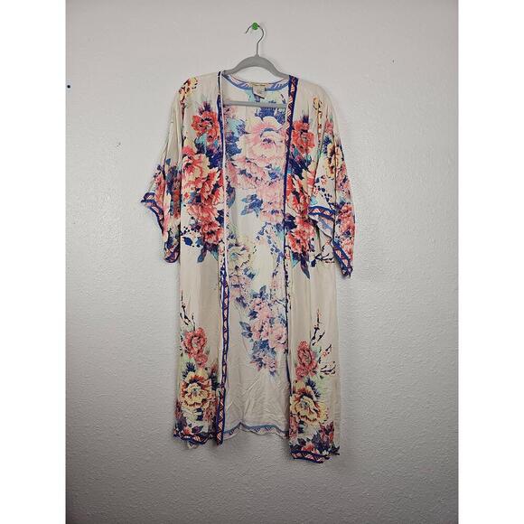Flying Tomato Womens Floral Kimono Multi Open Front 3/4 Sleeves M/L - Picture 1 of 5